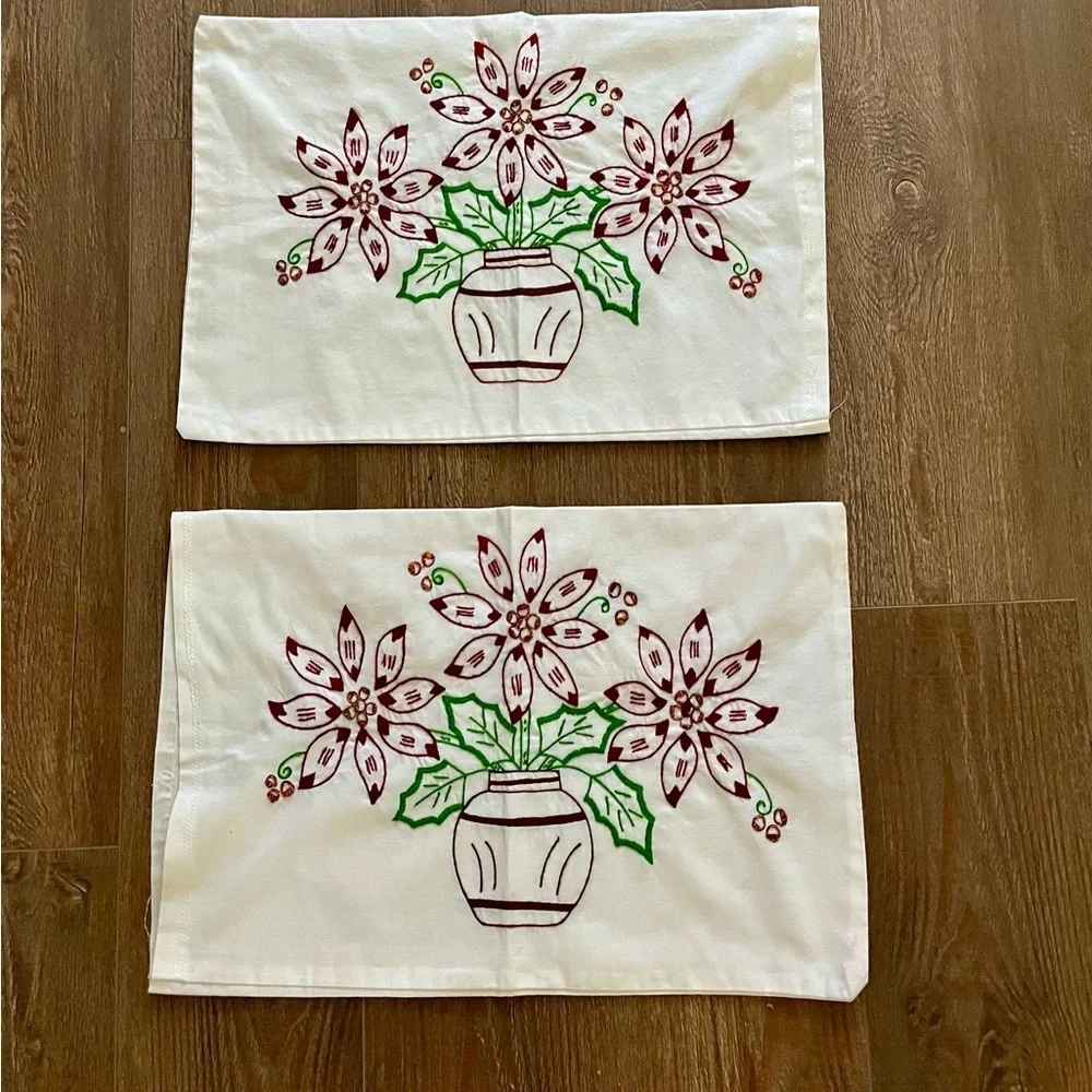 Festive Floral Embroidered Throw Pillows - Set of 2 18/25 Inches